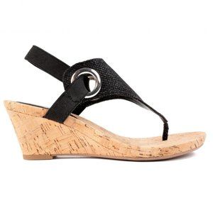 Women's White Mountain AIDA Black Glitter Wedge Thong Sandals Size 8.5 M